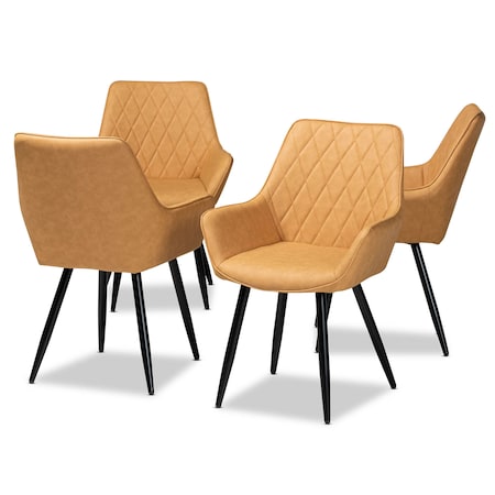 Baxton Studio Astrid Tan Upholstered and Black Metal 4-Piece Dining Chair Set 171-10793